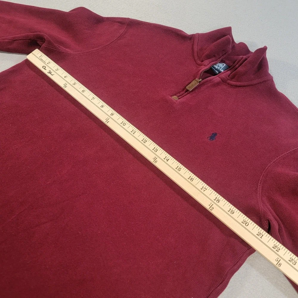 Polo Ralph Lauren Quarter Zip Sweater Ribbed Pullover Burgundy Men's Medium